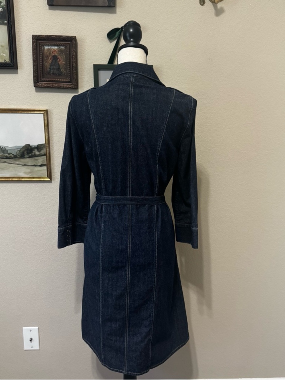 CHRISTOPHER BANKS | Dark Denim Button-Front Shirt Dress with Tie Waist Size XL - Picture 7 of 10